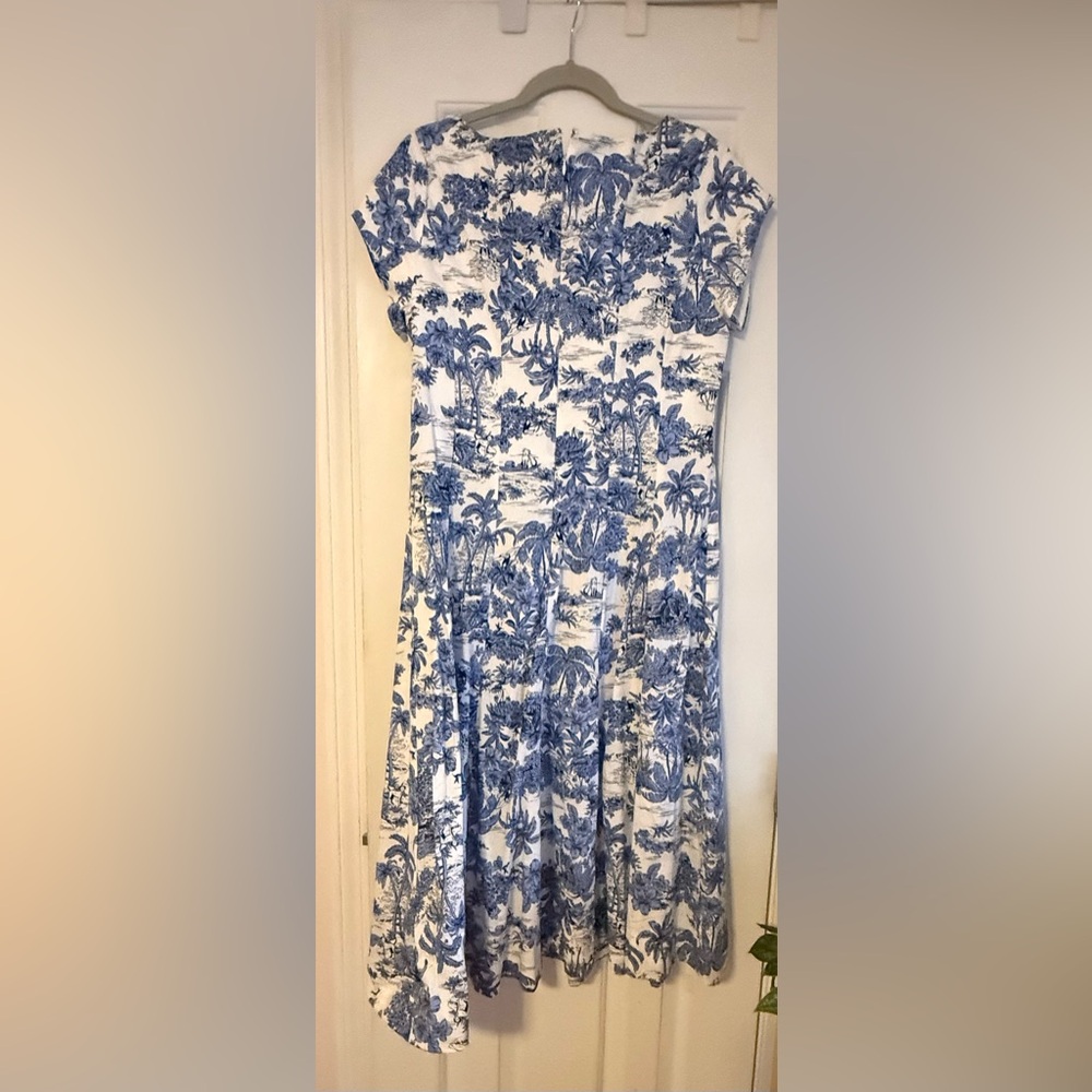Joie White and Blue Toile-Print Short-Sleeve Midi Dress
